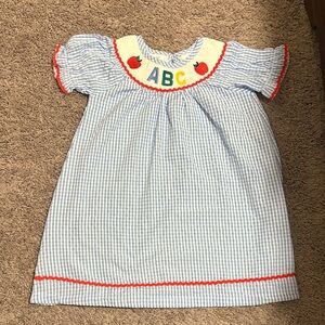 Blue Gingham Kids Dress with ABC Embroidery